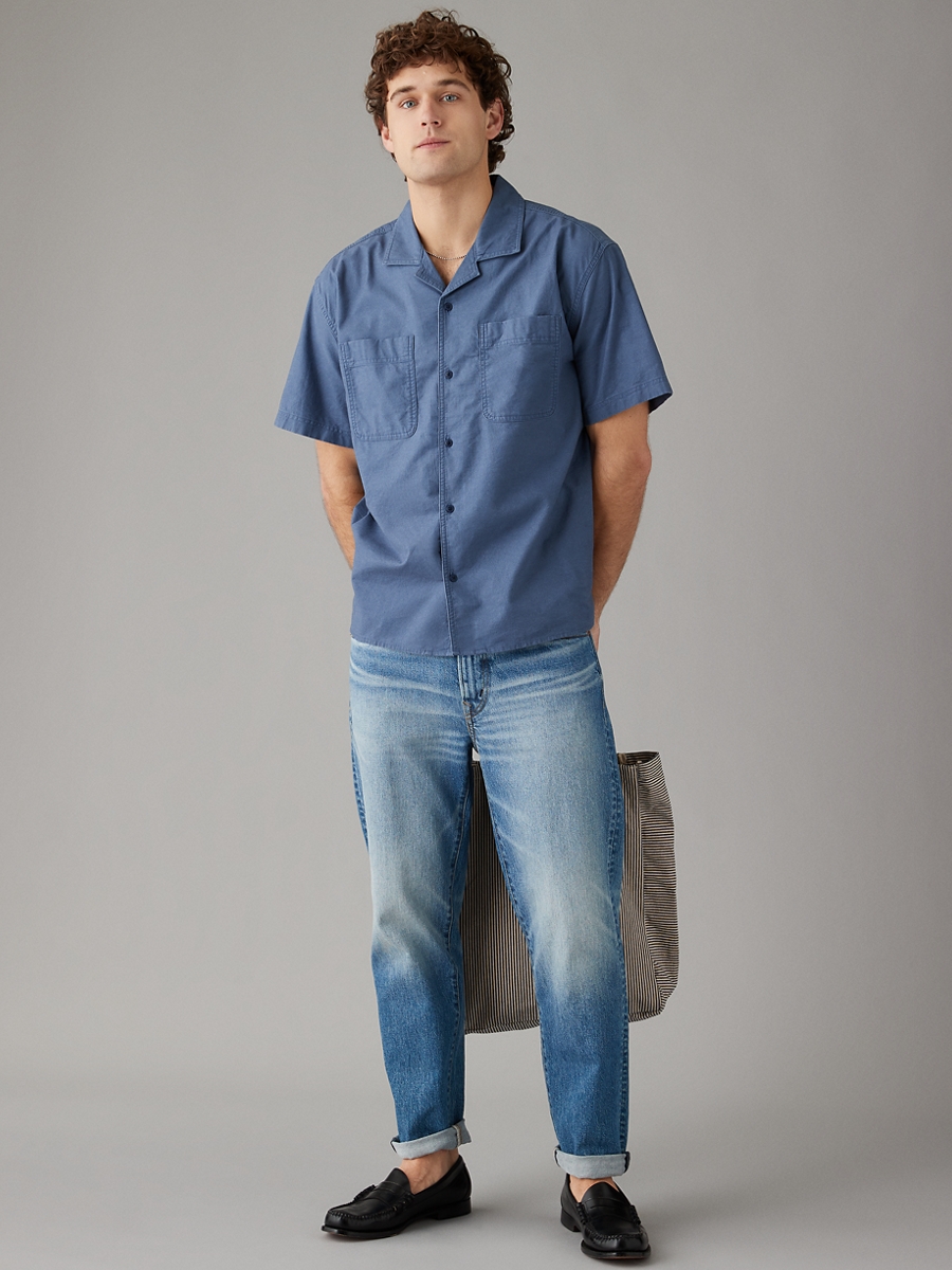 เสื้อเชิ้ต ผู้ชาย BUNGALOW NAVY SS OVERSIZED CAMP COLLAR PC DYE STRETCH OXFORD ( 015-6238-436 )