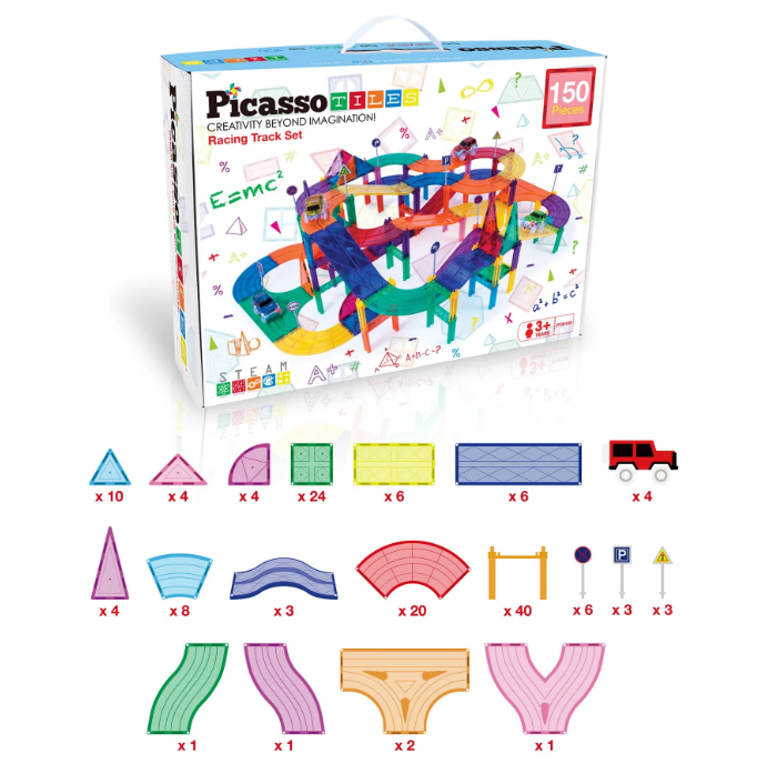 PicassoTiles 80 pc Race Track Magnetic Building Blocks Set