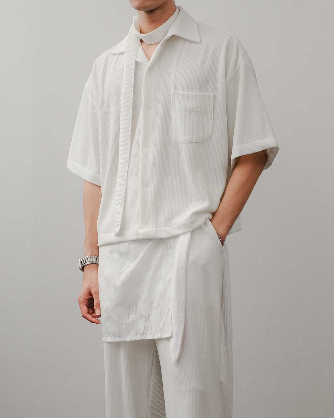 Resort Texture-Cropped Shirt