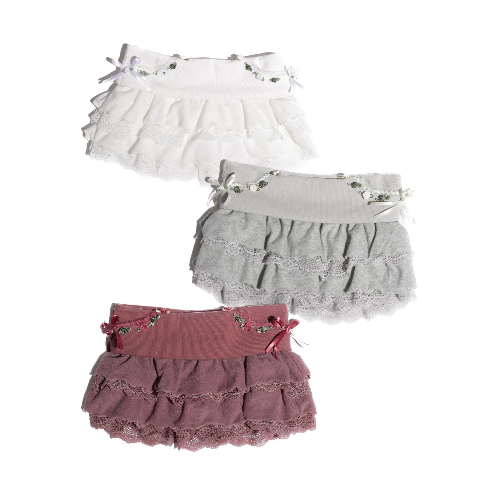 (pre,รวมส่ง) Rose Terry Ruffle Skort /sculptor