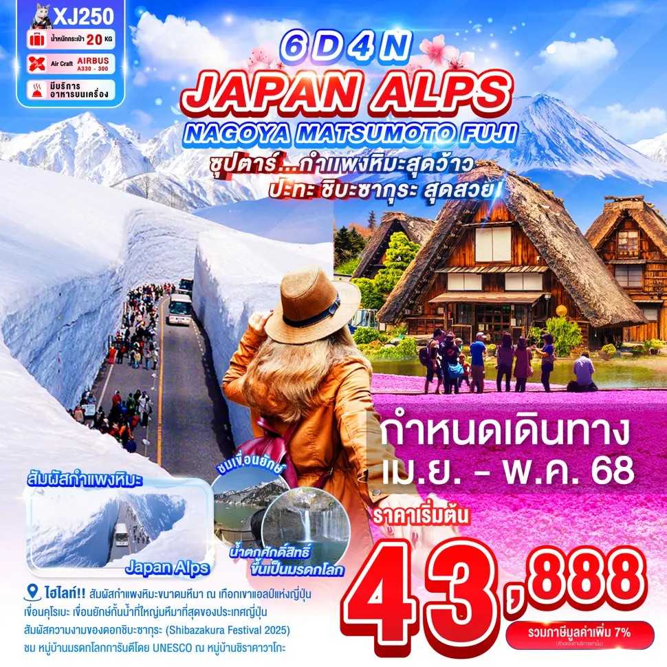 KFTTT-Japan Alps Nagoya กำเเพงหิมะสุดว้าว ปะทะ ชิบะซากุระ สุดสวย 6D4N (APR-MAY25)
