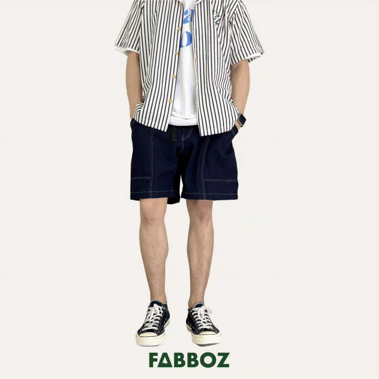 FABBOZ Dual Comfort Shorts กางเกงยีนส์เอวยืดเข็มขัด