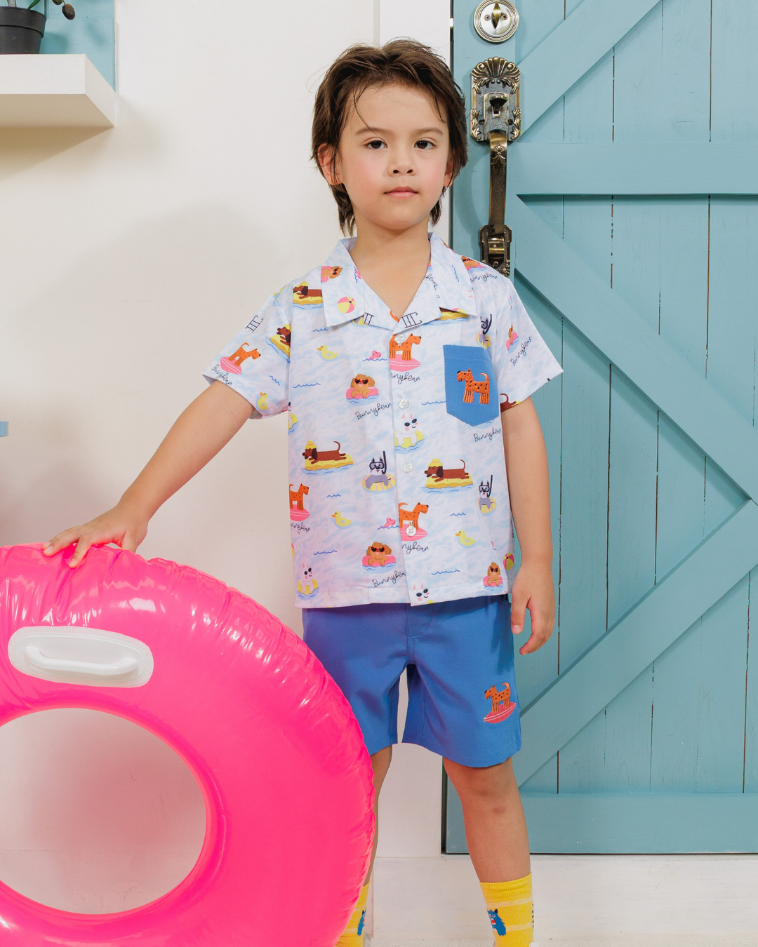 ชุดเด็กชายไปทะเล ลายหมาเล่นเซิร์ฟ Puppy Surf เซ็ต เสื้อ+กางเกง