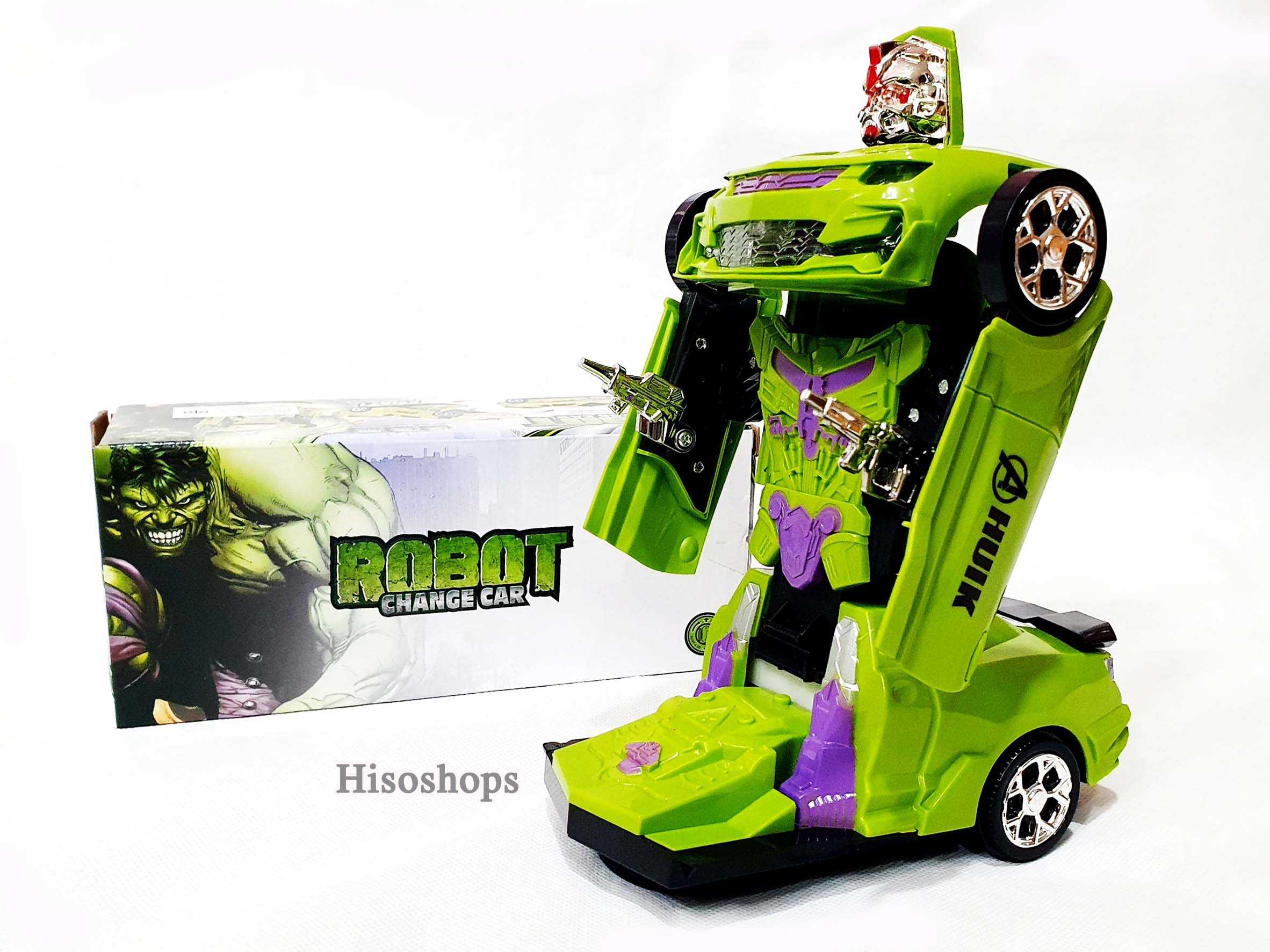 Robot Change Cars หุ่นยนต์แปลงร่างเป็นรถ ทรานฟอเมอร์ ฮีโร่ ฮัคยักษ์เขียว  ใส่ถ่านมีเสียง มีไฟ