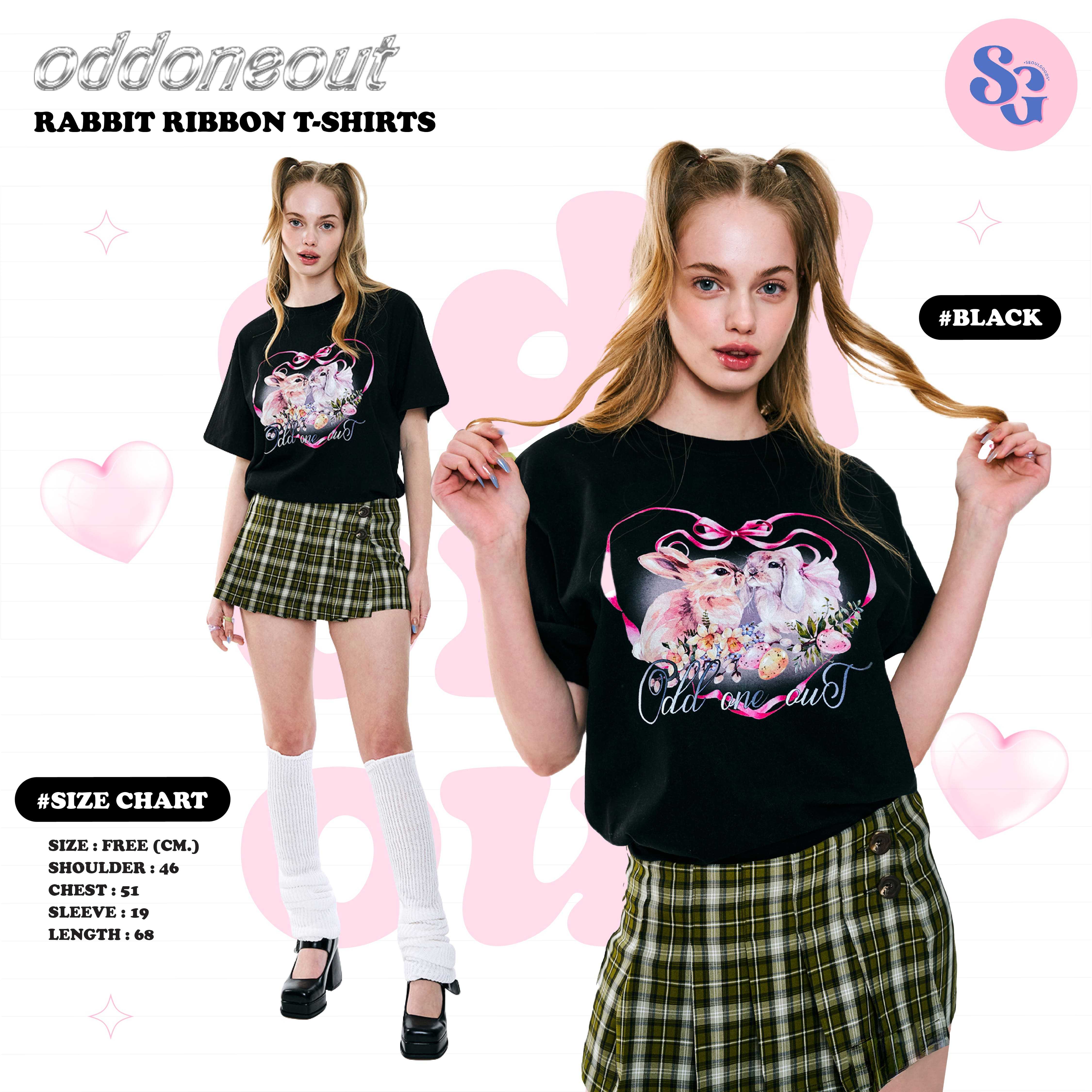 (พร้อมส่ง) เสื้อยืดโอเวอร์ไซส์สกรีนลายกระต่าย ODD Rabbit ribbon T-shirts