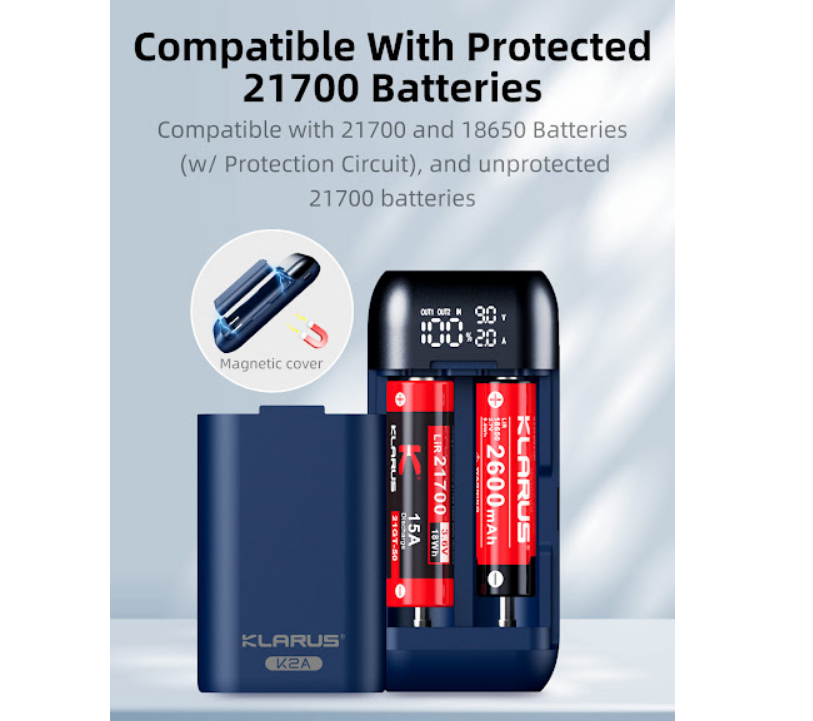 เครื่องชาร์จแบตไฟฉาย KLARUS  K2A  ชาร์จ-จ่ายเร็ว QC ถุงผ้ากำมะหยี่ หัวแปลง Lightning , Type C