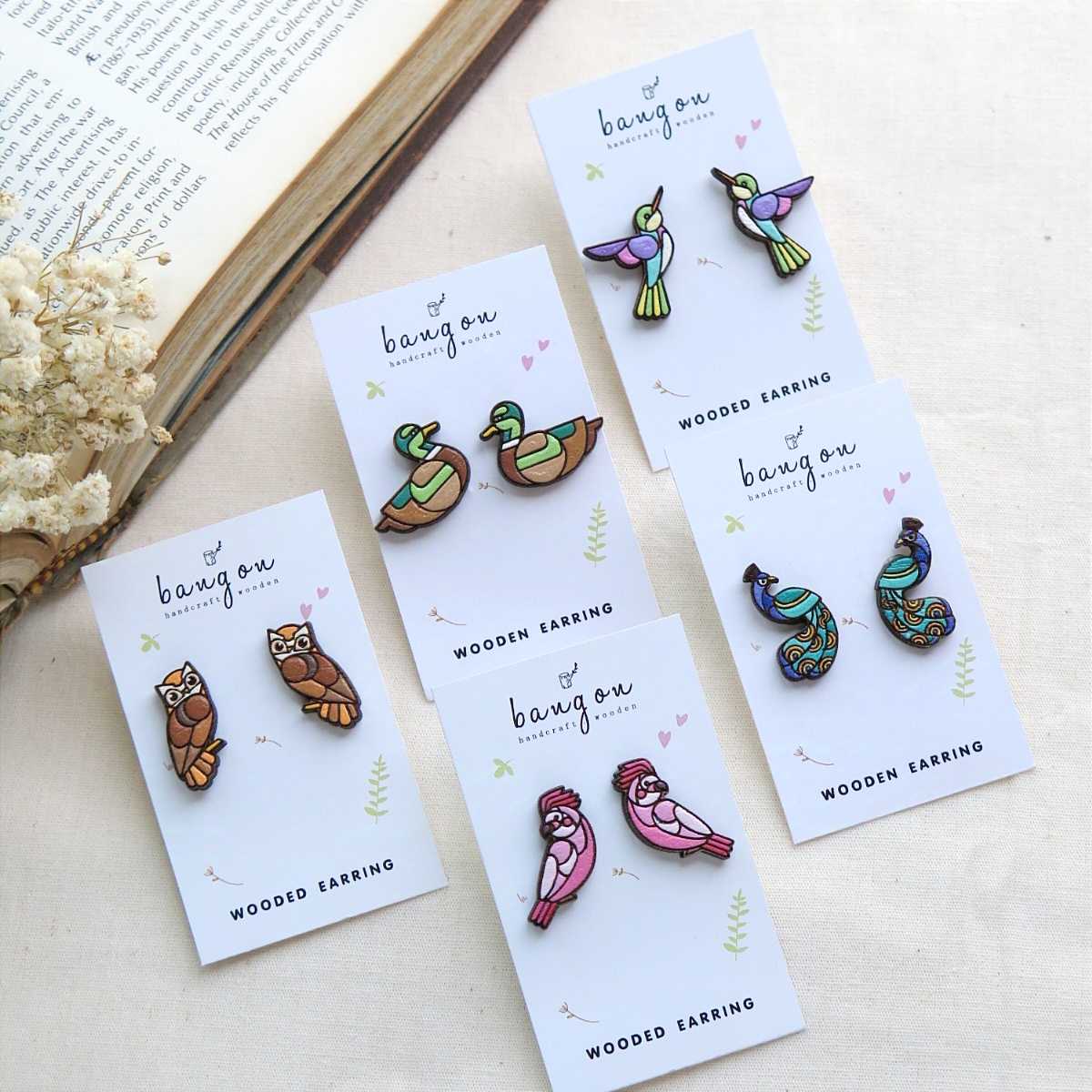 Wooden earrings bird collection