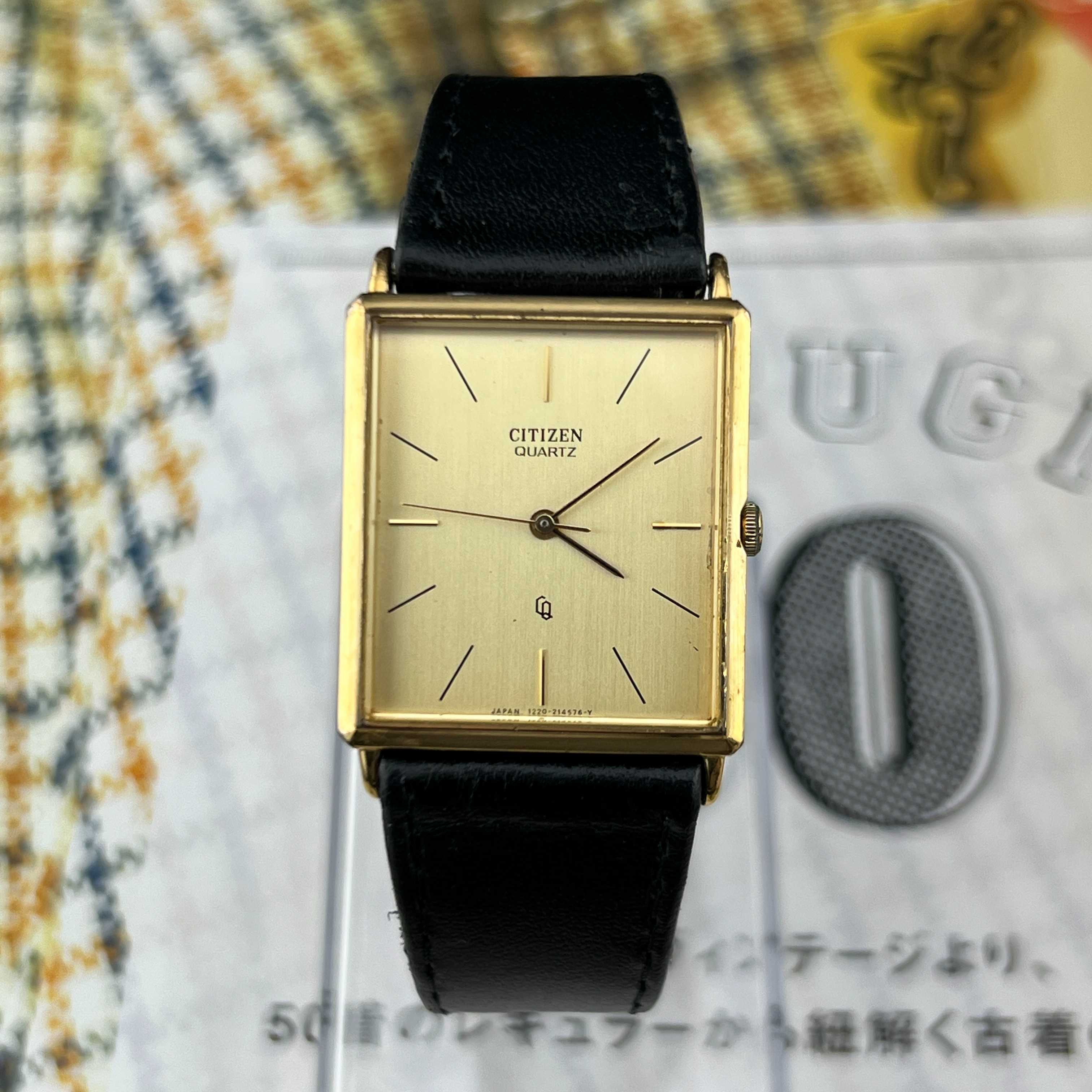 Vintage Citizen CQ Tank Quartz Gold Dial Ref.4-213173 YO Japan 1980