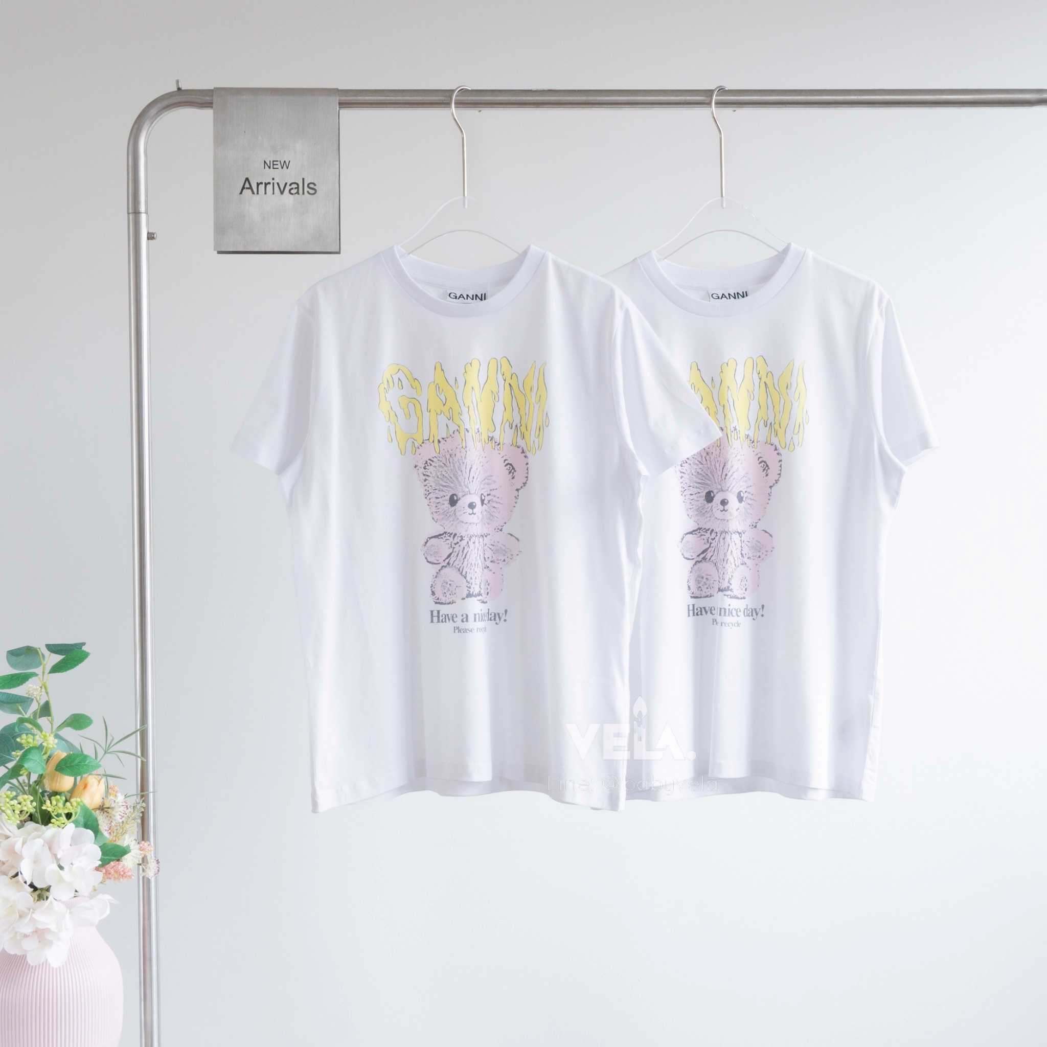 Ganni W Basic Cotton Jersey Teddy Relaxed T-Shirt (Bright White)