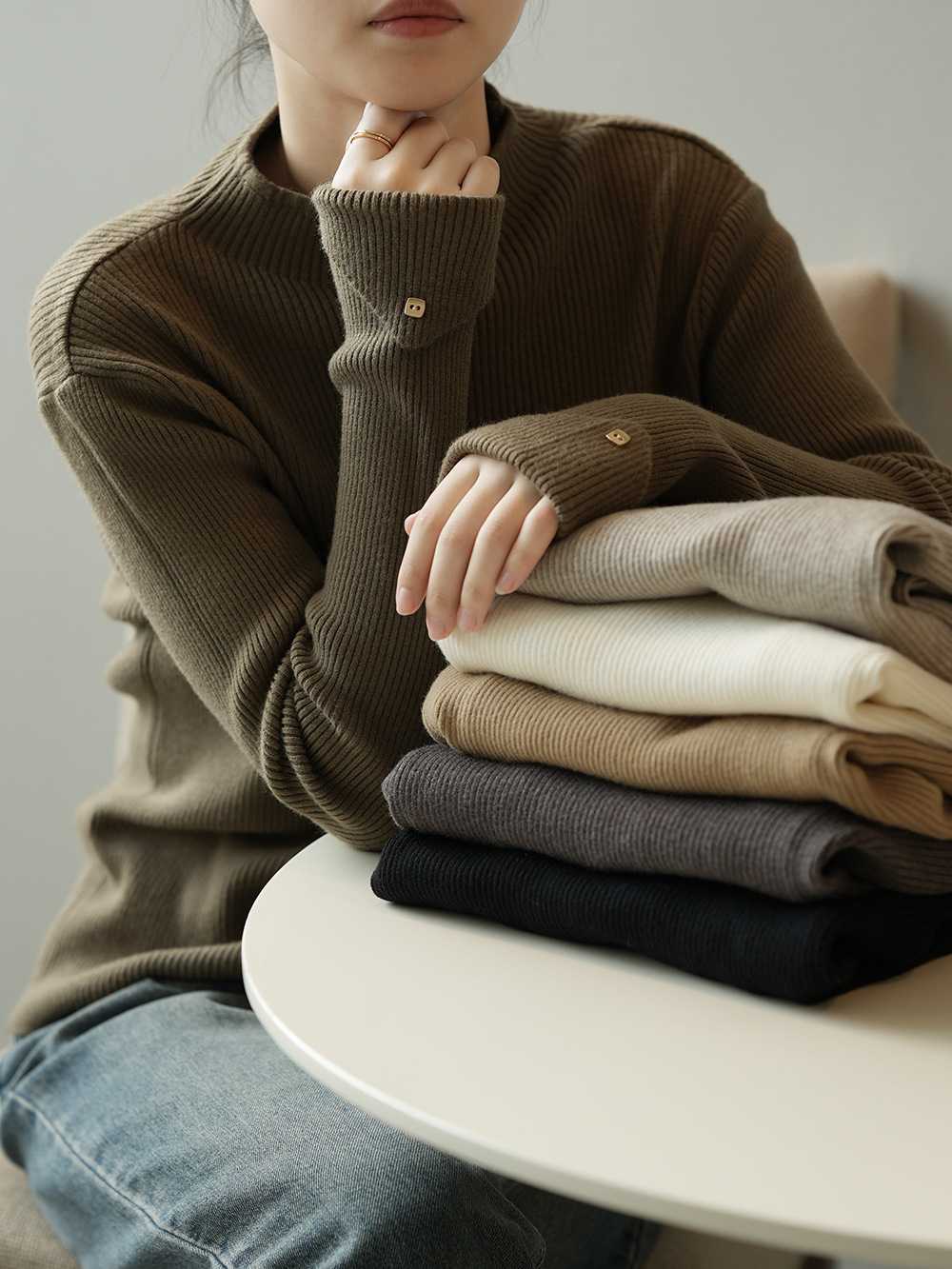 เสื้อไหมพรมคอปีน M1175 ทอลายร่อง