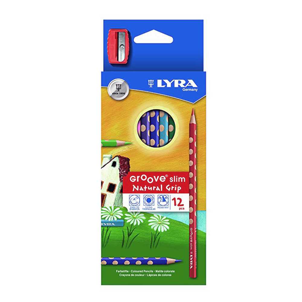 LYRA Groove Slim Colored Pencils 12 Colors (ดินสอสีไม้แท่งสามเหลี่ยม 12 สีพร้อมกบเหลา) 2821120