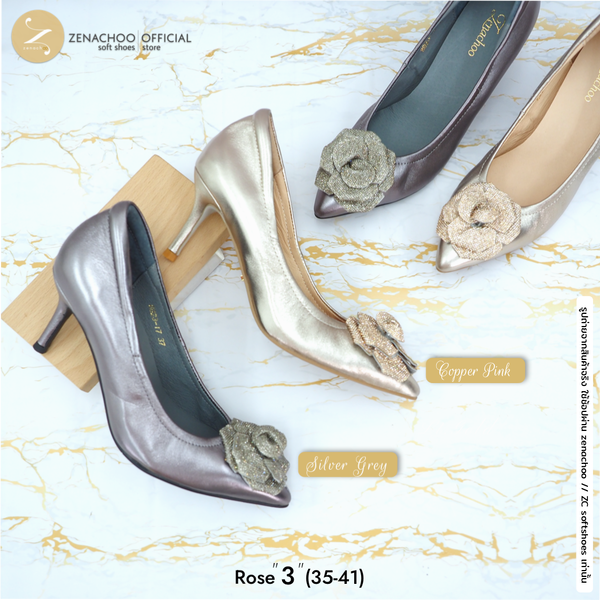 ทรงหัวแหลมที่ใส่สบายที่สุดทรงปกติ:เปลี่ยนไซส์ได้-ไม่รับคืน Zenachoo Rose สูง 2&3นิ้ว รองเท้าหนังแ...