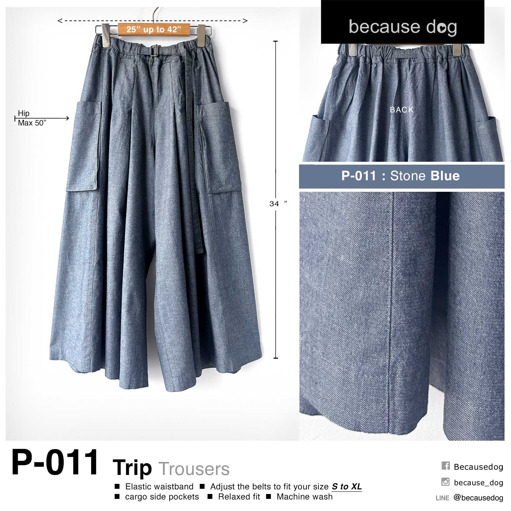 P-011 : Stone Blue ผ้าคอตตอนสียีนส์ฟ้าอ่อนอมเทา ผ้าไม่หนา ใส่สบายไม่ร้อนค่ะ