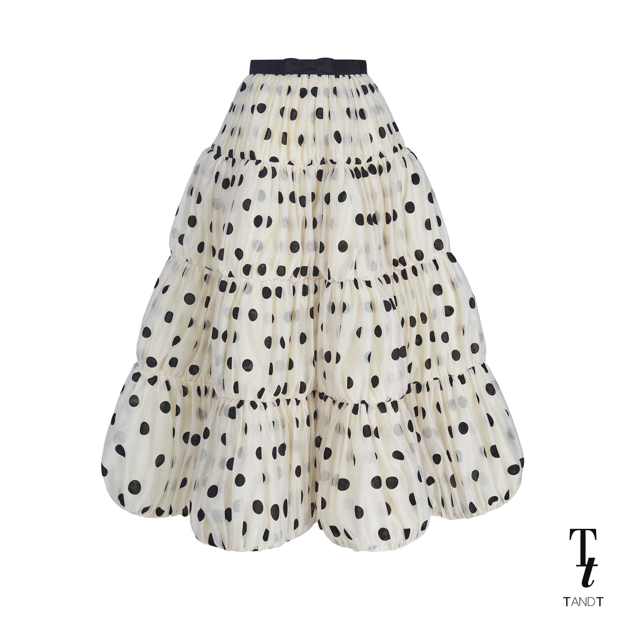 MARIN - POLKA-DOT RUCHED BALLOON MIDI SKIRT
