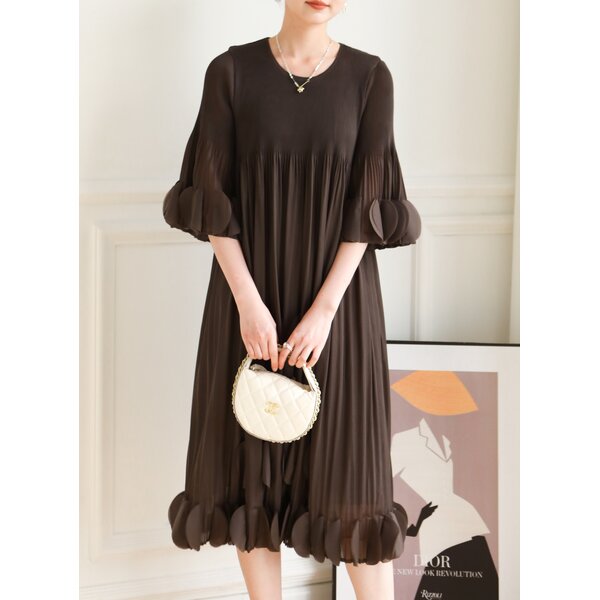 2MUAY รุ่น GJO9015 เดรสพลีทคุณภาพ FLARE SLEEVE PLEATED DRESS 4 สี FREE SIZE