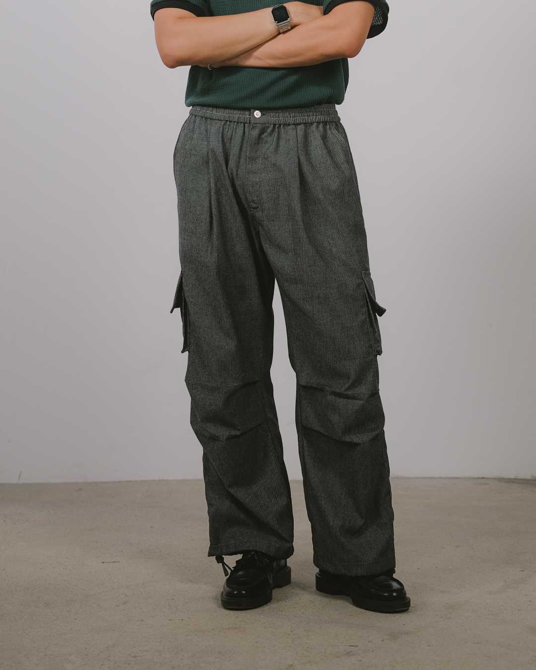 Linen Denim Cargo Pants in Denim Blue