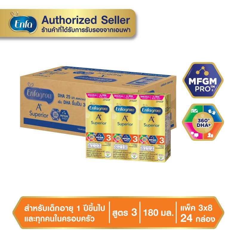 Enfagrow A+ UHT Superior 3 เอนฟาโกร เอพลัส ซุพีเรียร์ สูตร 3 รสจืด นมกล่อง (180 มล) จำนวน 24 กล่อง