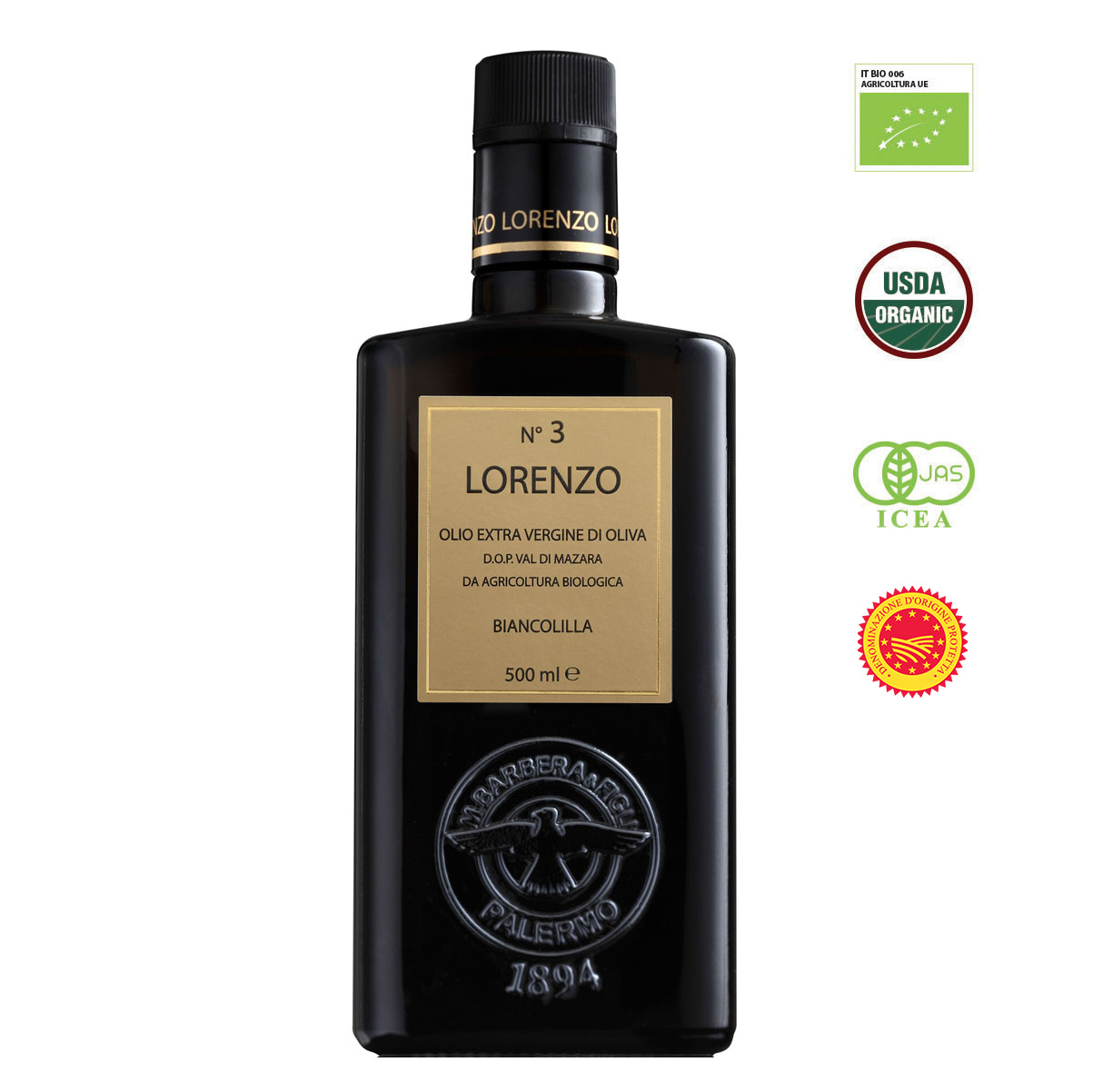 E.V.O. Oil Lorenzo N.3 D.O.P. (Sicily) - 500ml
