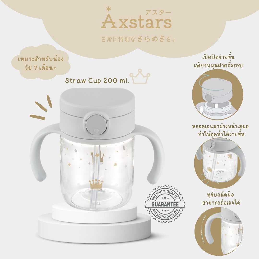 Best Seller Richell AXSTARS แก้วหลอดดูดกันสำลัก คว่ำไม่หก 200 มล.