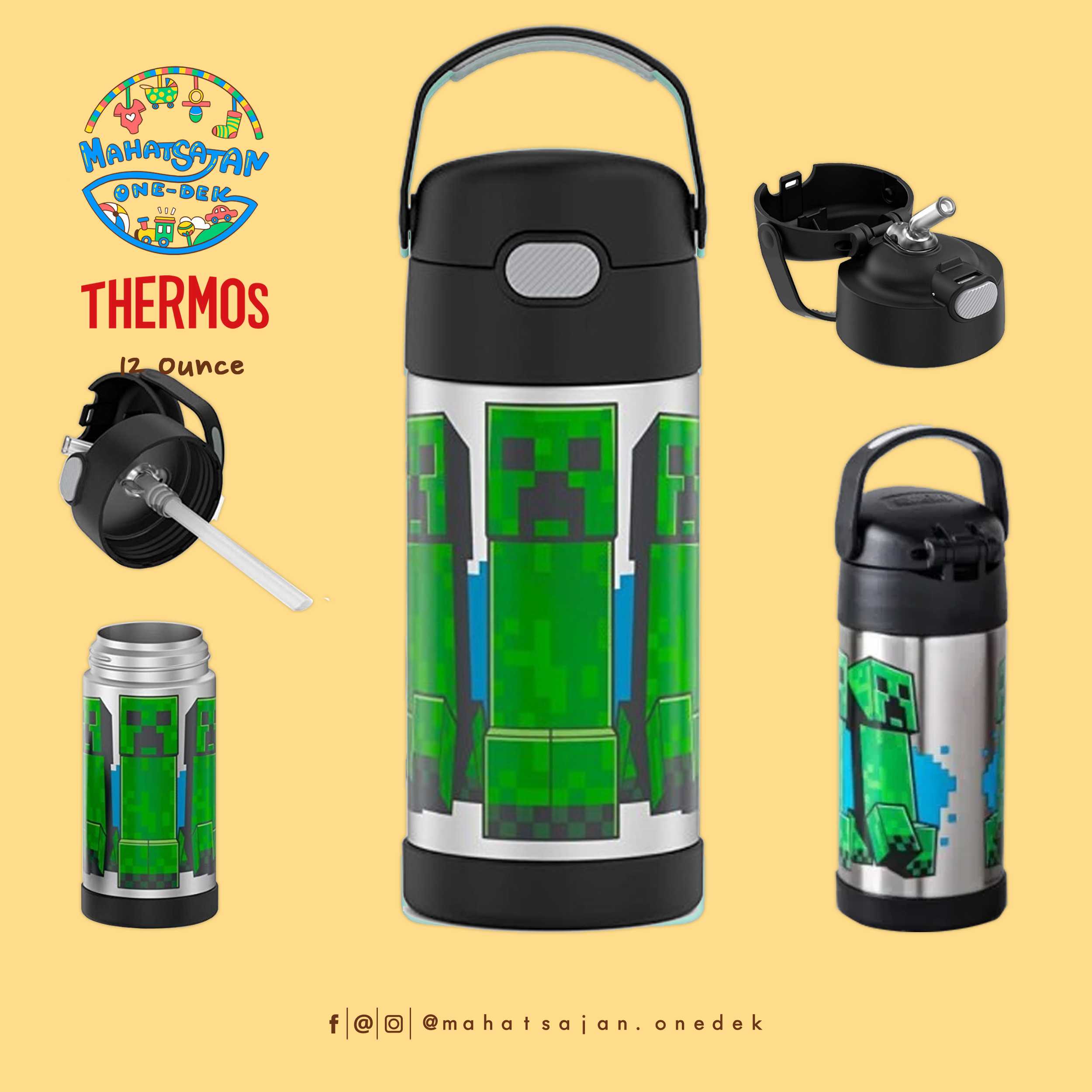 Minecraft Thermos Vacuum Insulated Stainless Steel 12 Oz Funtainer กระติกดูดน้ำแตนเลส