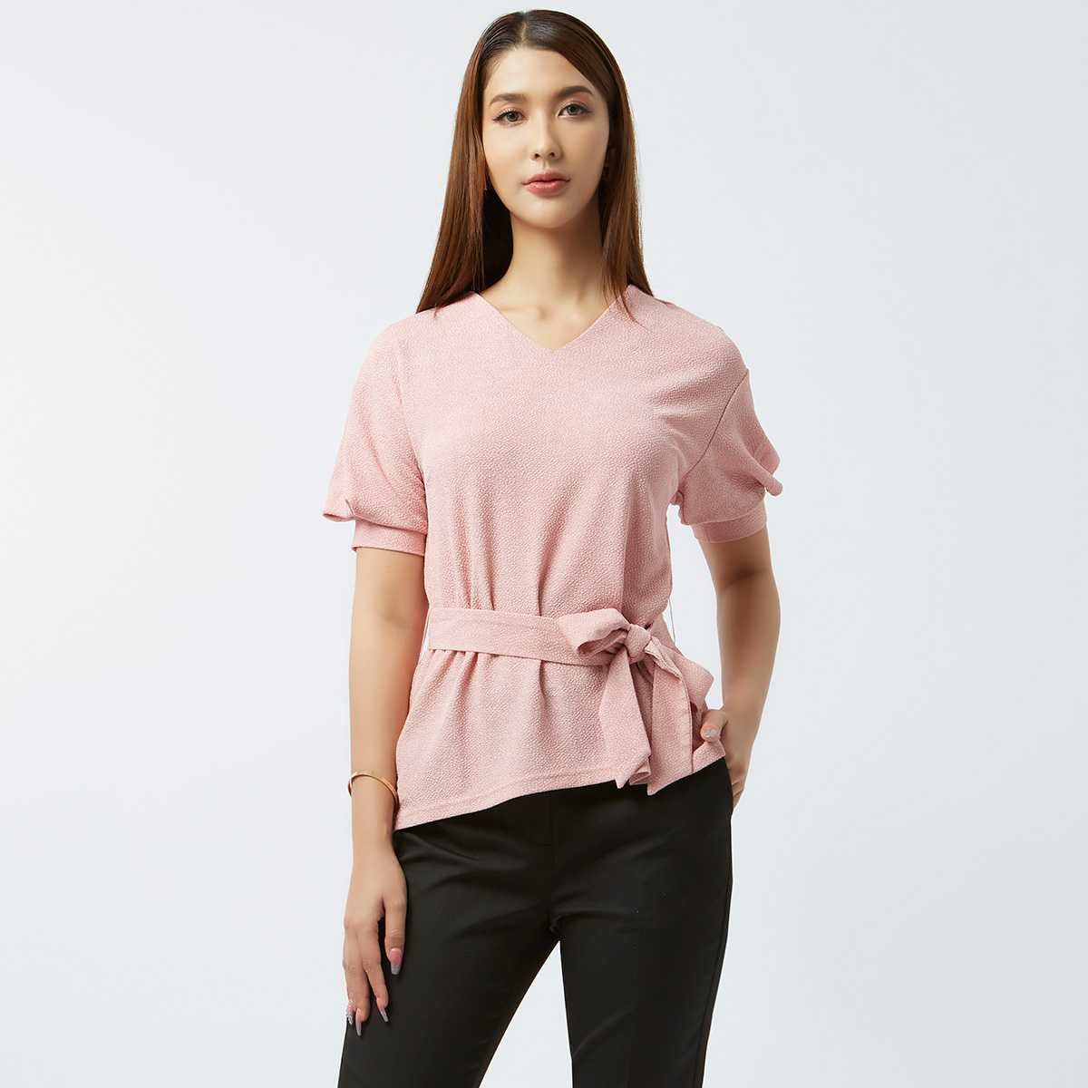 เสื้อนิต + โบว์ | Short Sleeve Knit Top + Bow | 03799