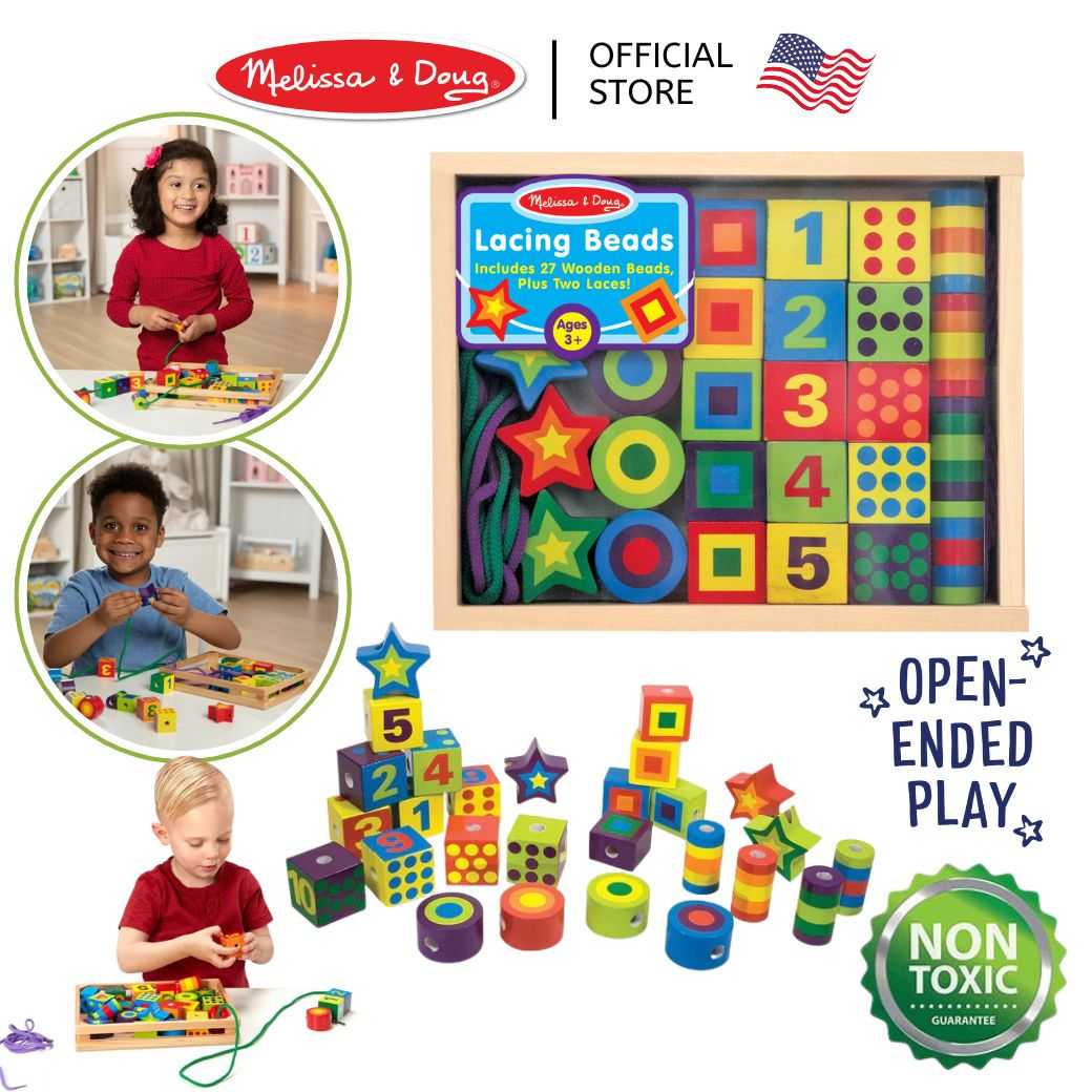 (ของแท้ USA) ของเล่นร้อยเชือก เรขาคณิต กล้ามเนื้อมัดเล็ก Lacing Beads in a Box Melissa & Doug 3775