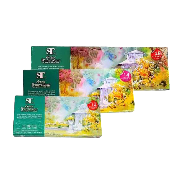 สีน้ำ ST หลอดเงา 12, 14 และ 18 สี