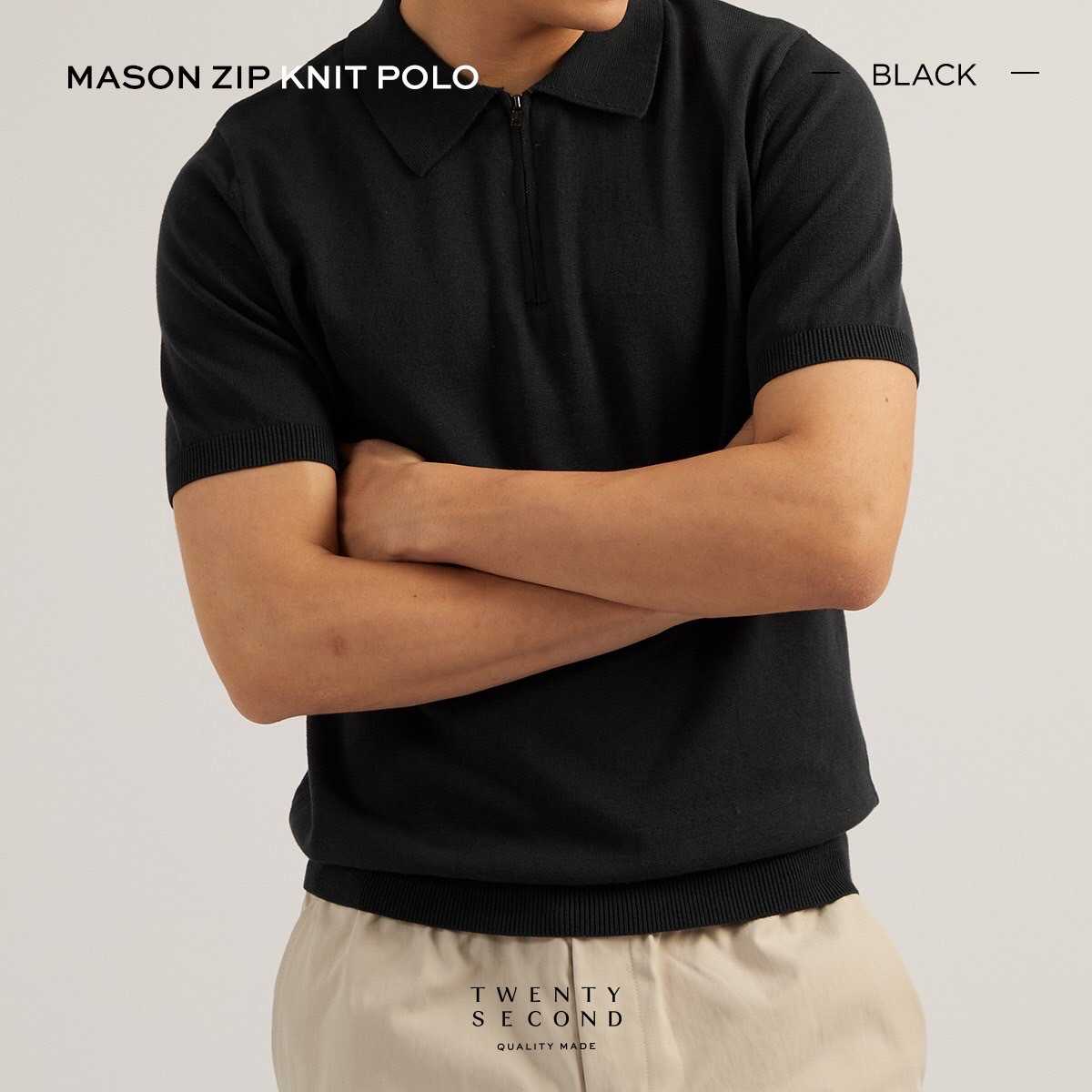 MASON KNIT POLO - BLACK