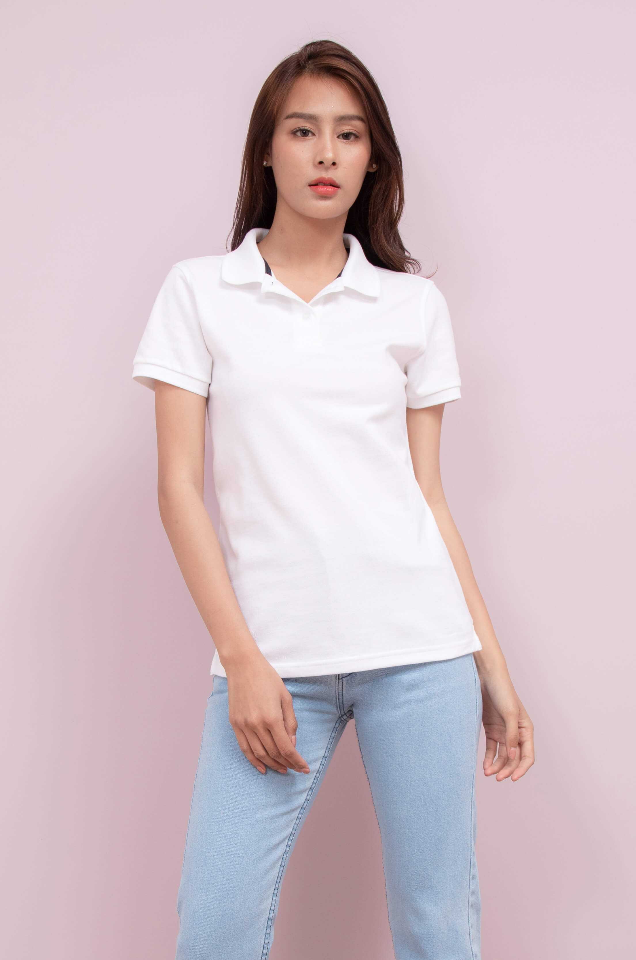Noproblem ยอดขาย No.1 รับประกัน ไม่ย้วย ไม่ยืด ผ้านุ่ม เสื้อโปโล หญิง สีขาว