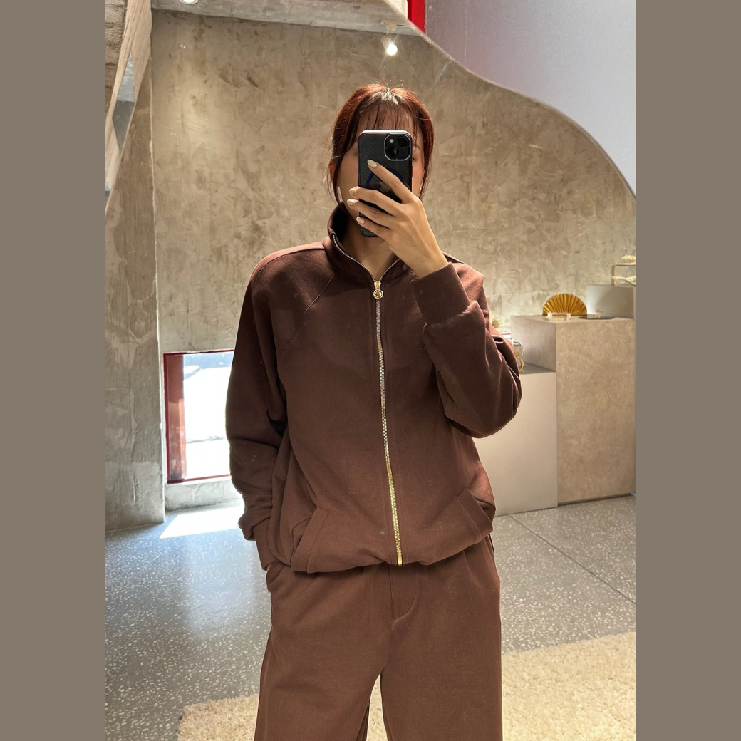 ROWEN ROSE BOMBER WITH ZIP - BROWN