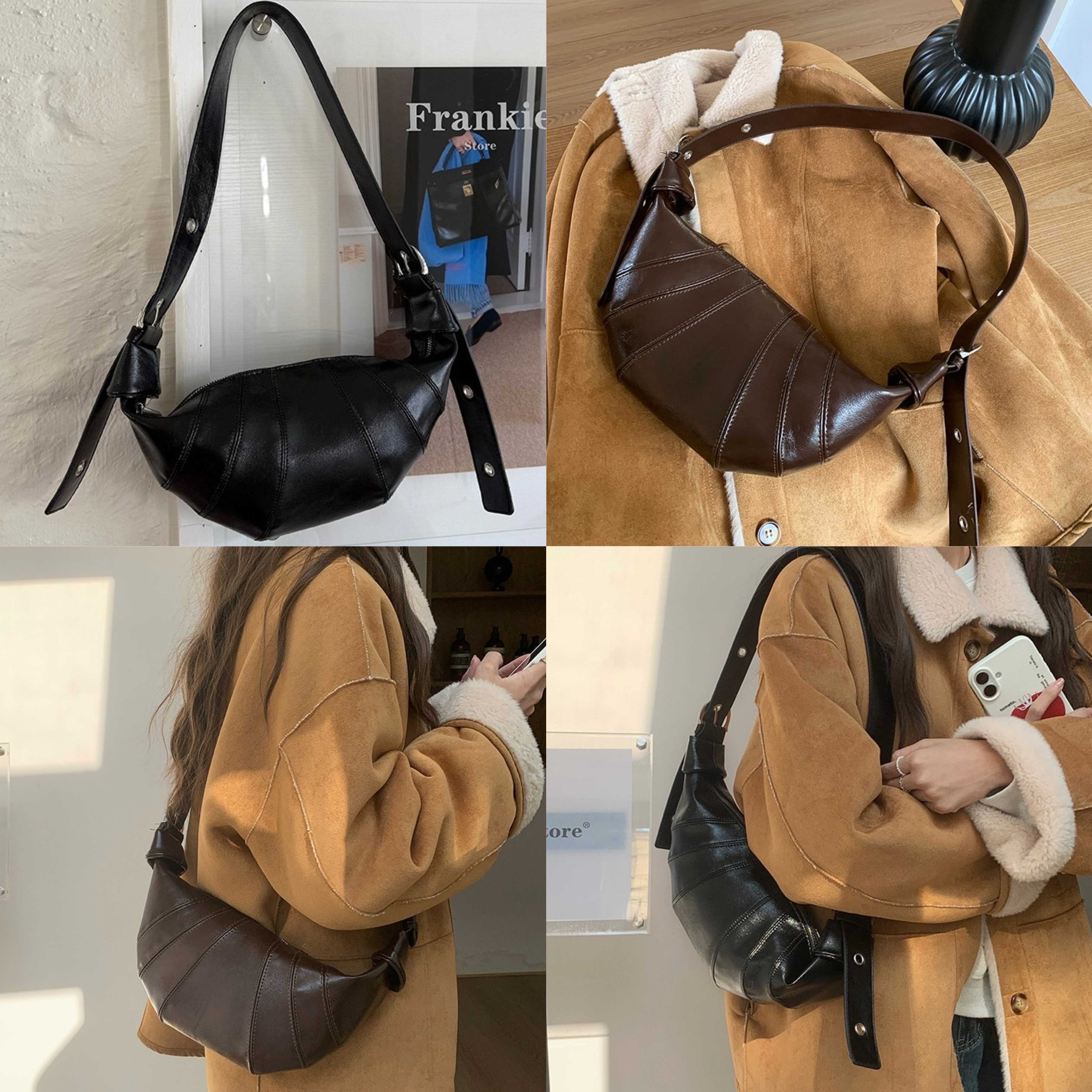 [PRE-ORDER] 🤎🖤🥐〰️ กระเป๋าทรงครัวซองต์ PU Premium หนังสวยนุ่มนิ่มมาก สะพายข้างได้ | QB262