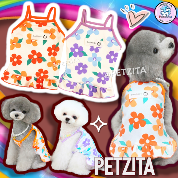 🇹🇭พร้อมส่ง🇹🇭💙💚🌸เดรสสุดน่ารัก For PET เสื้อสุนัข เสื้อหมา ชุดแมว