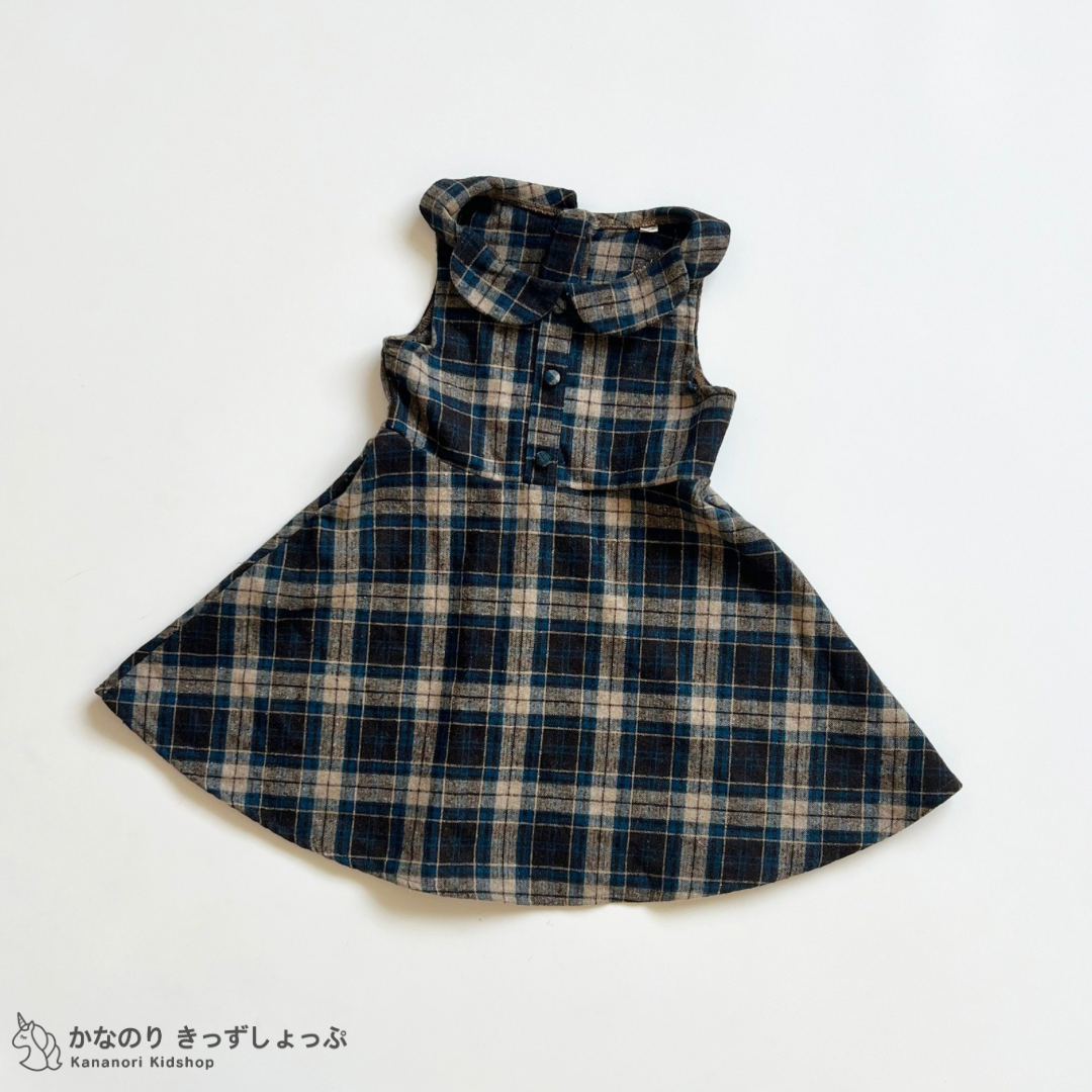 🧸พร้อมส่ง  เดรสลายสก็อตแขนกุดคอบัว Sz.120🤎