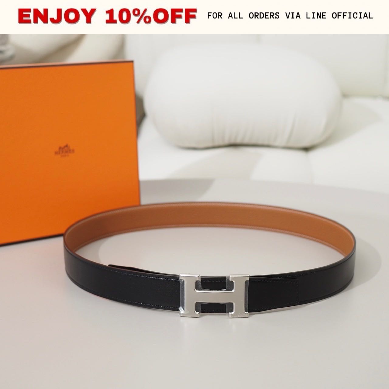 NEW! HERMES H Belt Reversible 32MM สี Noir/Gold Togo PHW | ACC