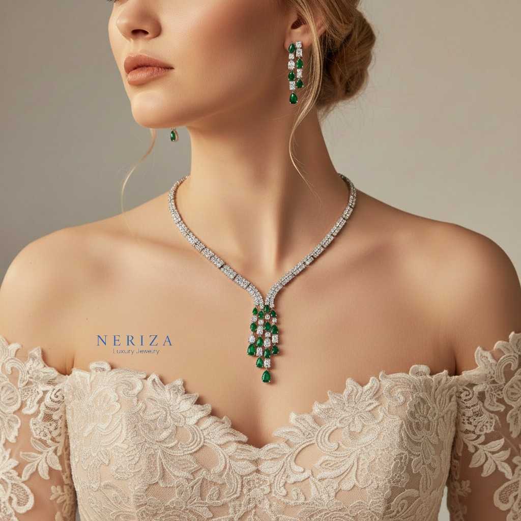 ชุดเครื่องประดับเพชรสังเคราะห์ เกรดพรีเมี่ยม เพชรรอบคอ รหัส NZC046