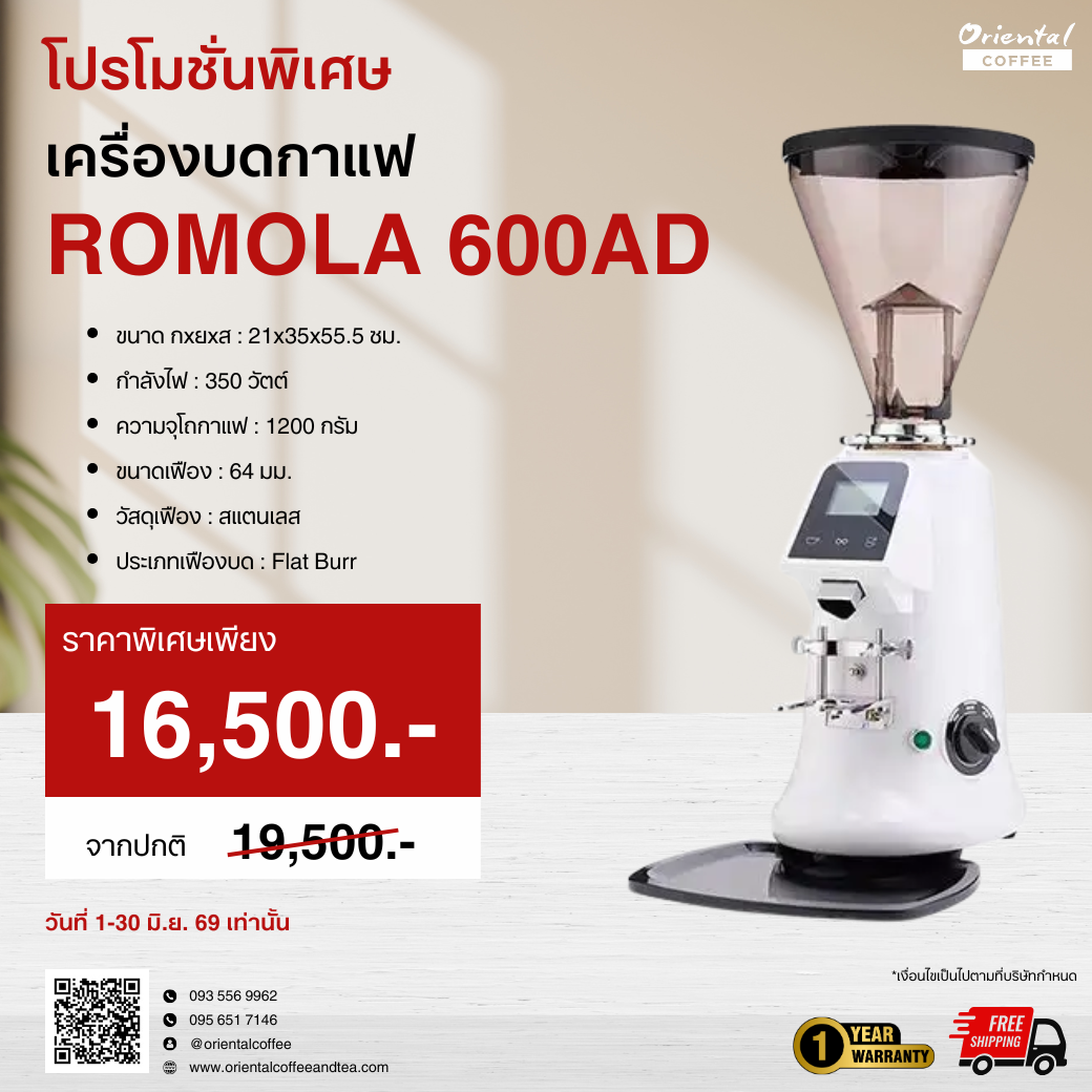 💥ราคาพิเศษเฉพาะเดือน มิ.ย. เท่านั้น💥เครื่องบดเมล็ดกาแฟ ROMOLA 600AD
