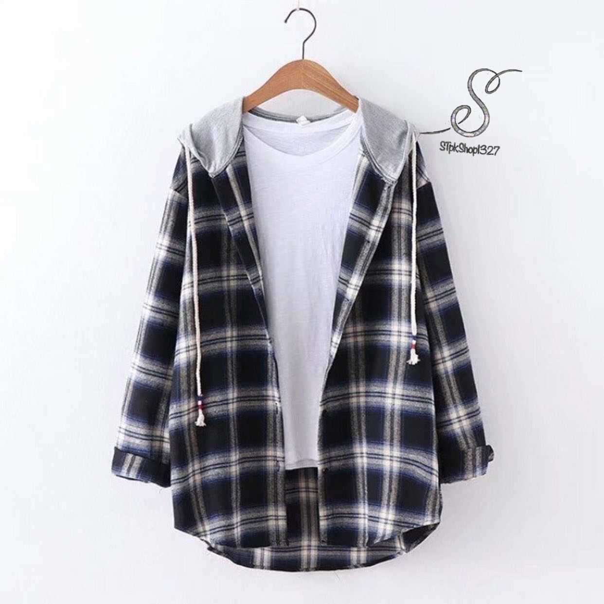 เสื้อฮูทมีหมวกลายสก็อต SPT-029