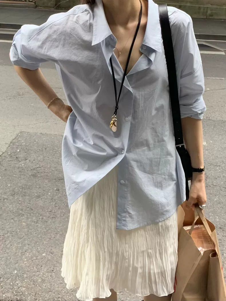 OUCE Oversize Classic Shirt (Pre-order 15-20 วัน)  เสื้อเชิ้ตโอเวอร์ไซซ์สไตล์เกาหลี โทนมินิมอล