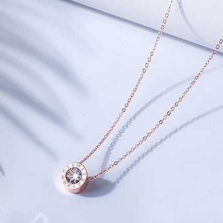 สร้อยคอ ❤ สร้อยแฟชั่น สร้อย crystal CZ คริสตัล จี้คริสตัลเม็ดเดี่ยว สร้อยสแตนเลส สร้อยคอโรสโกลด์