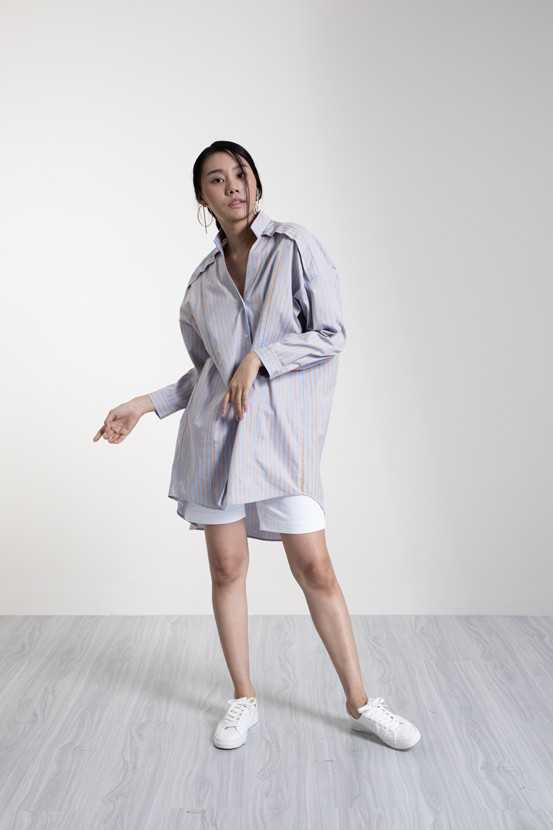 QueenCows ชุดให้นม Ellie Long Sleeve Dress (Blue)