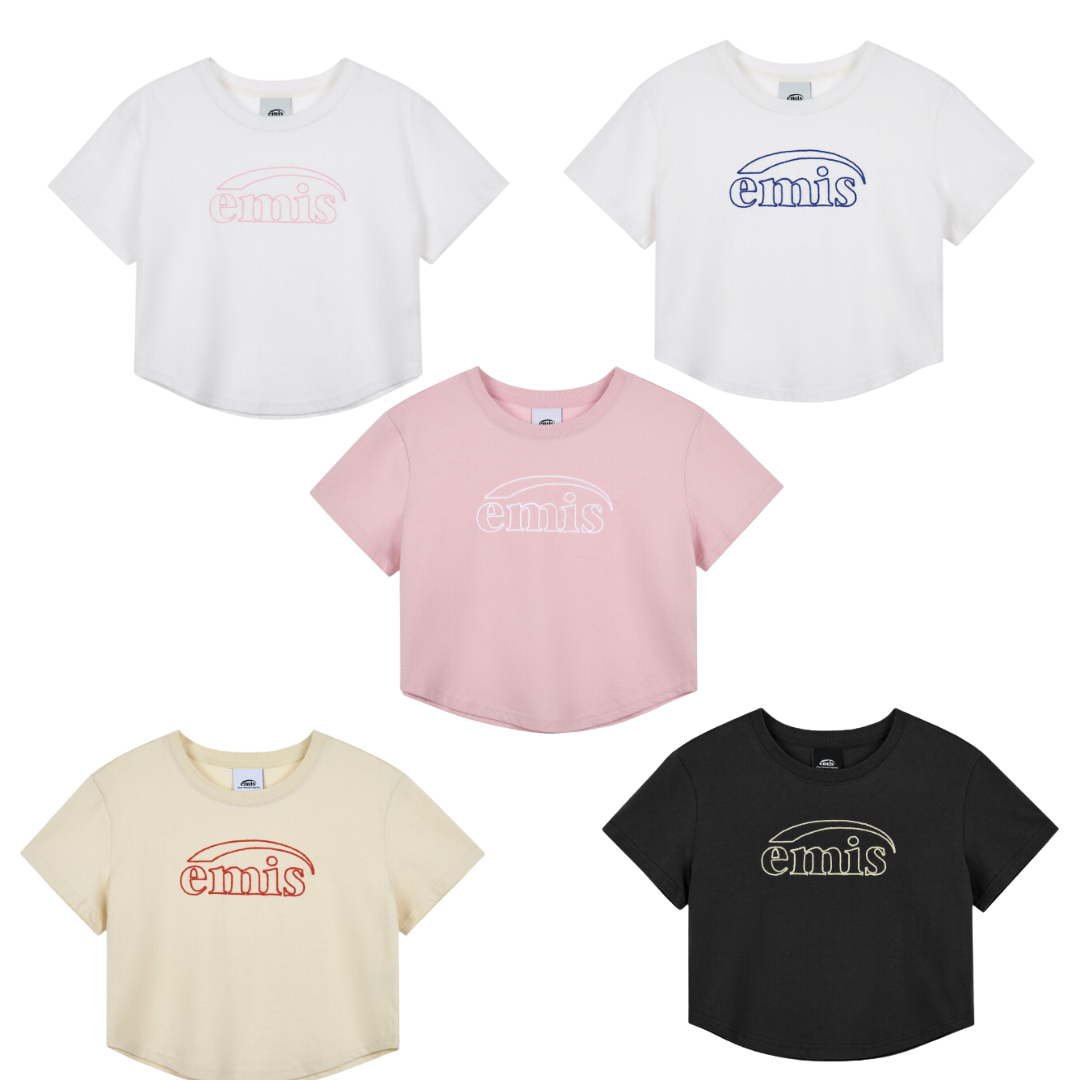 พร้อมส่ง EMIS  CHAIN ​​STITCH T-SHIRT ทรงครอป สีขาวฟ้า size m พร้อมส่ง