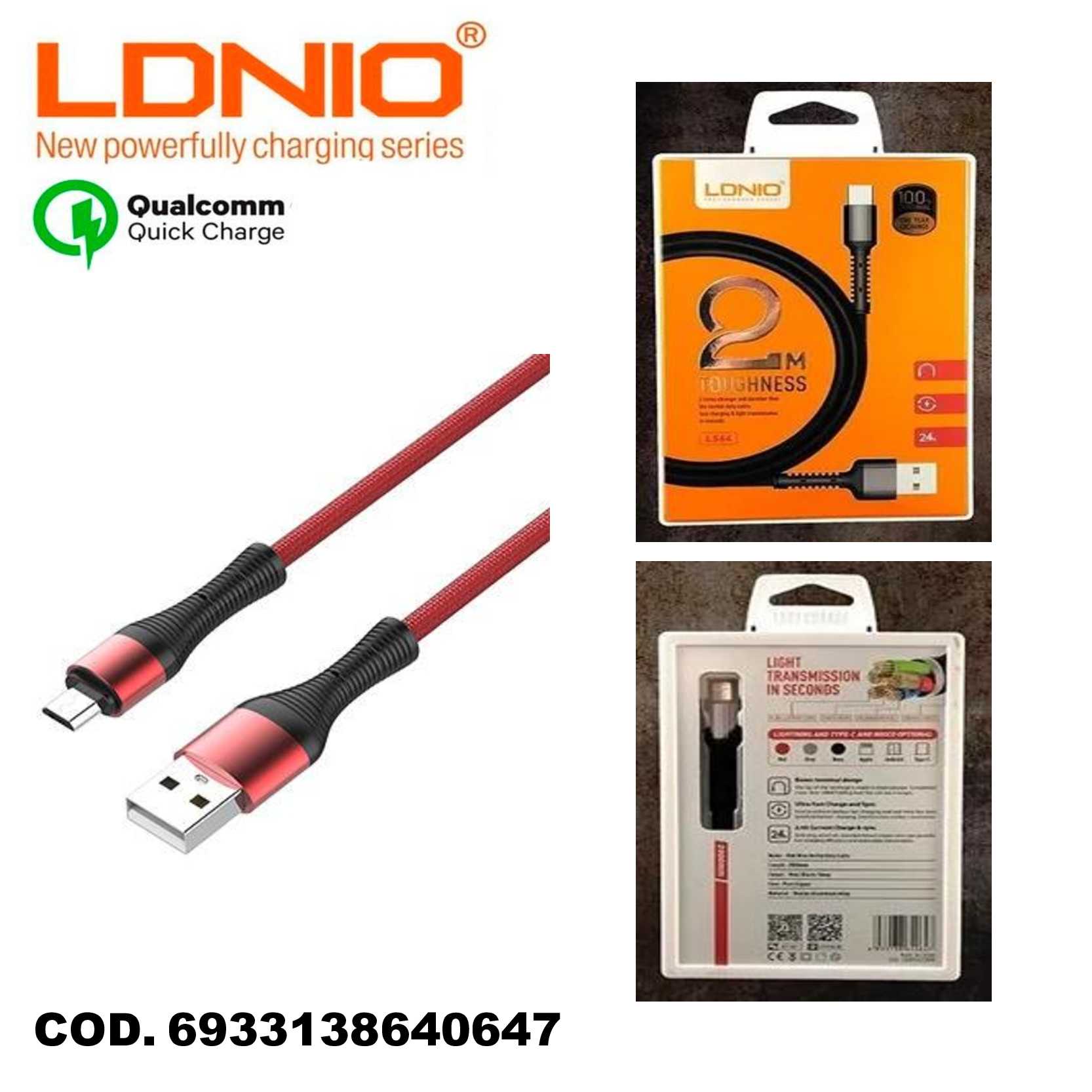LDNIO รุ่น LS-64 สายชาร์จ Micro USB 2.4A Fast Charging (2 เมตร)