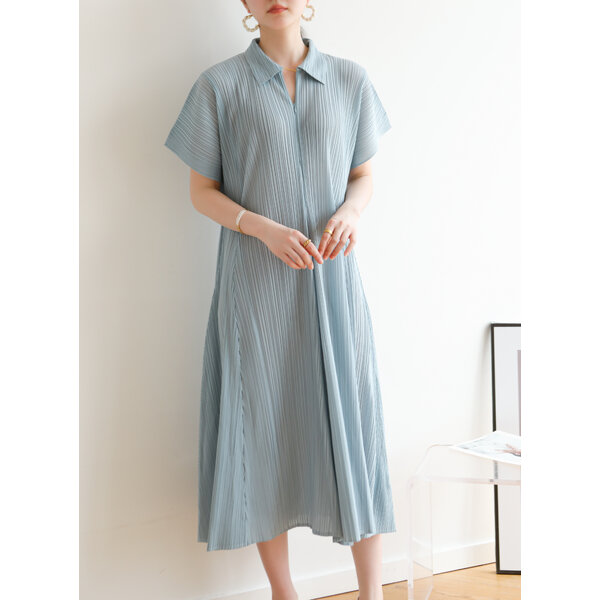 2MUAY รุ่น GJO3673 เดรสผู้หญิง เดรสพลีทคุณภาพ COLLAR ZIP PLEATED DRESS 8 สี FREE SIZE