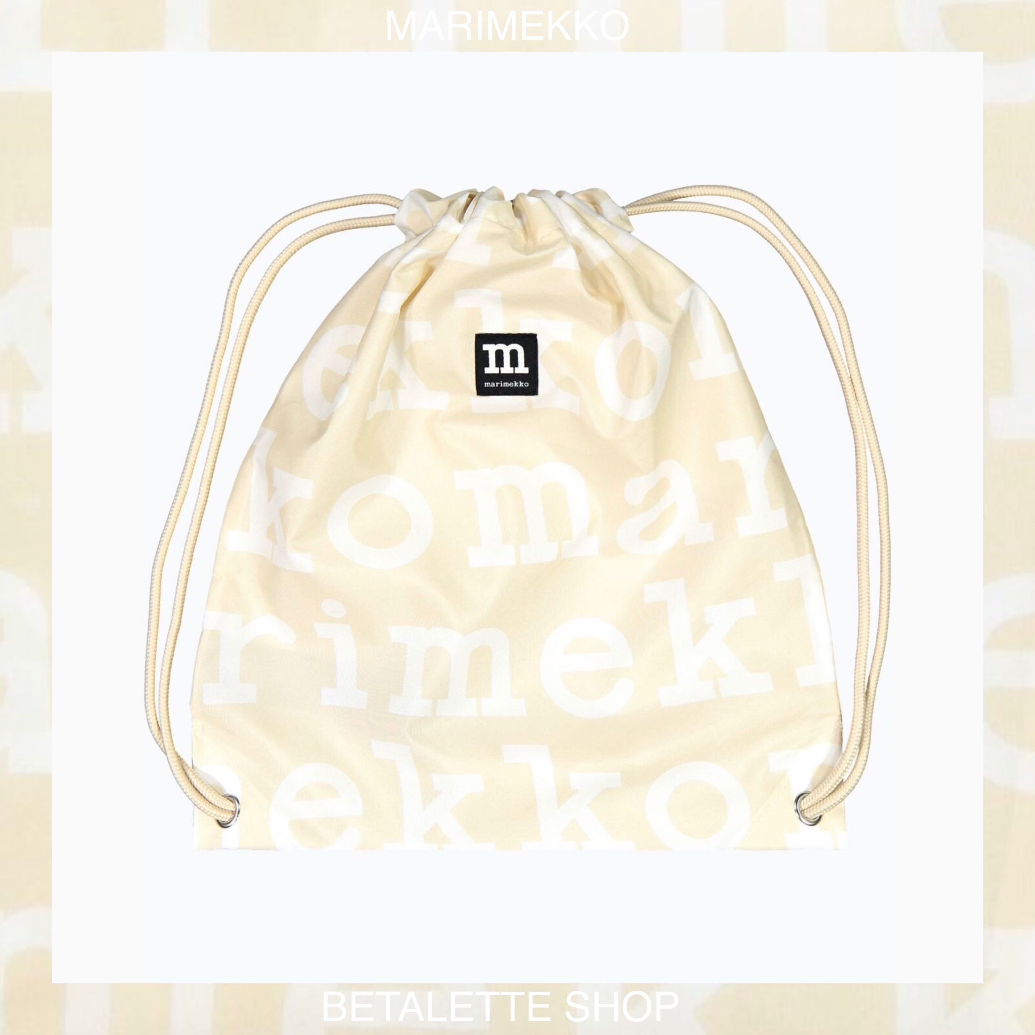 พร้อมส่ง !! 🥨 Marimekko Smart Sack Logo bag สีเบจ ของแท้จากช็อป Marimekko 🥨