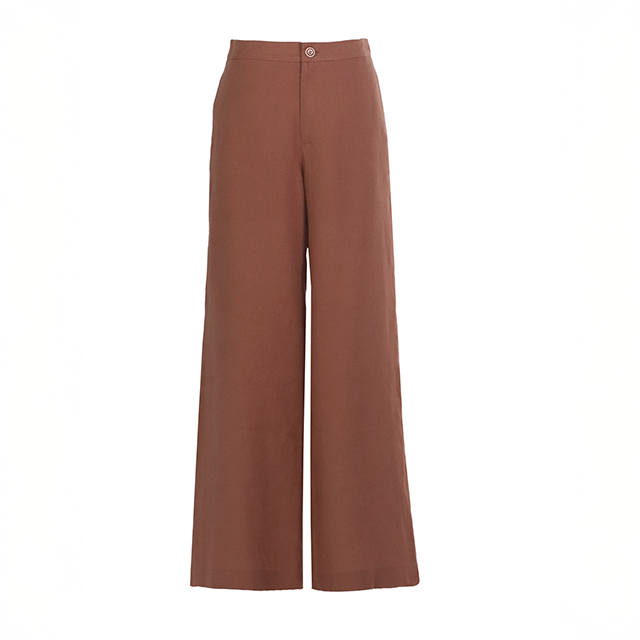 กางเกงขายาวสีน้ำตาล ผ้าลินิน 100% Wide Leg Long Pants - Brown