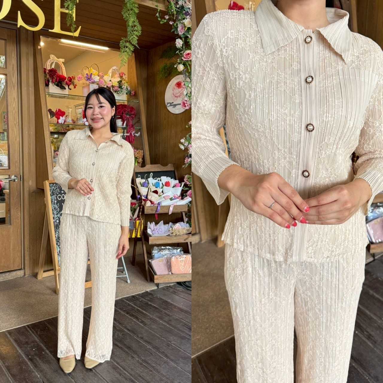PleatByNisa B48 ชุดเซ็ต(2ชิ้น) อัดพลีททรงสวย ดีไซส์เก๋ เนื้อผ้าคุณภาพ Polyester100%