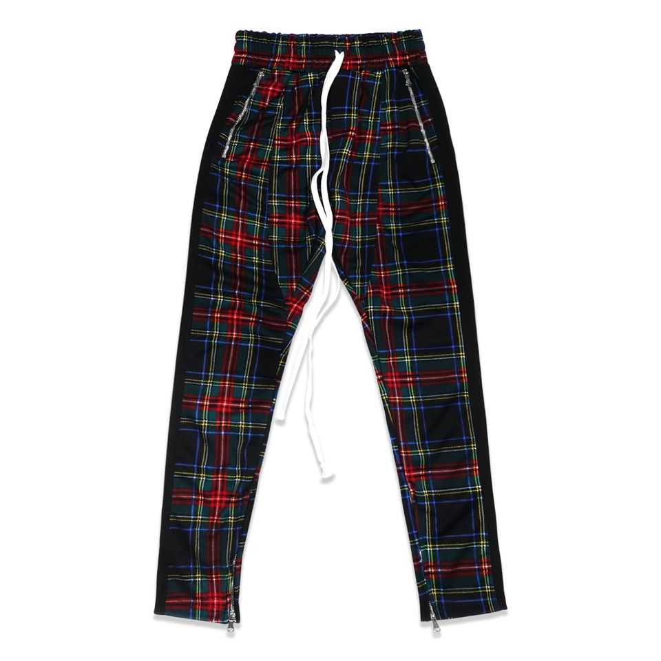 TZ PLAID TRACK PANTS - BLACK