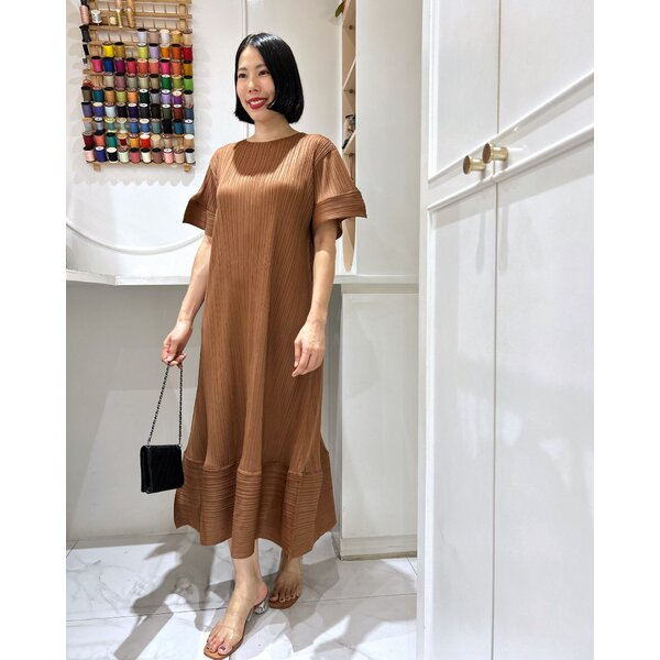 2MUAY รุ่น GJO10741 เดรสอัดพลีท RIPPLE SLEEVE PLEATED DRESS 5 สี FREE SIZE