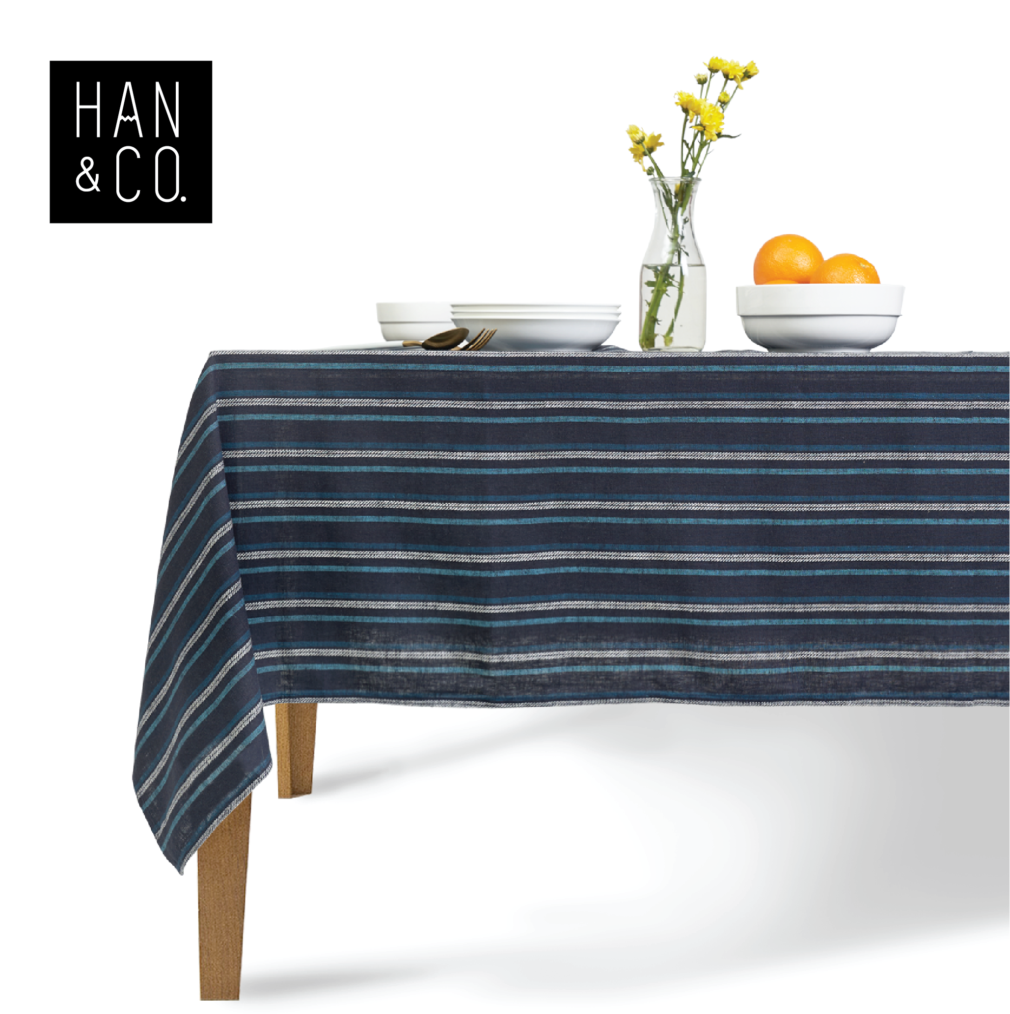 Han&Co. ผ้าปูโต๊ะ ผ้าคลุมโต๊ะ สี Linen Stripe HCTBC09 Table Cloth – Linen Stripe