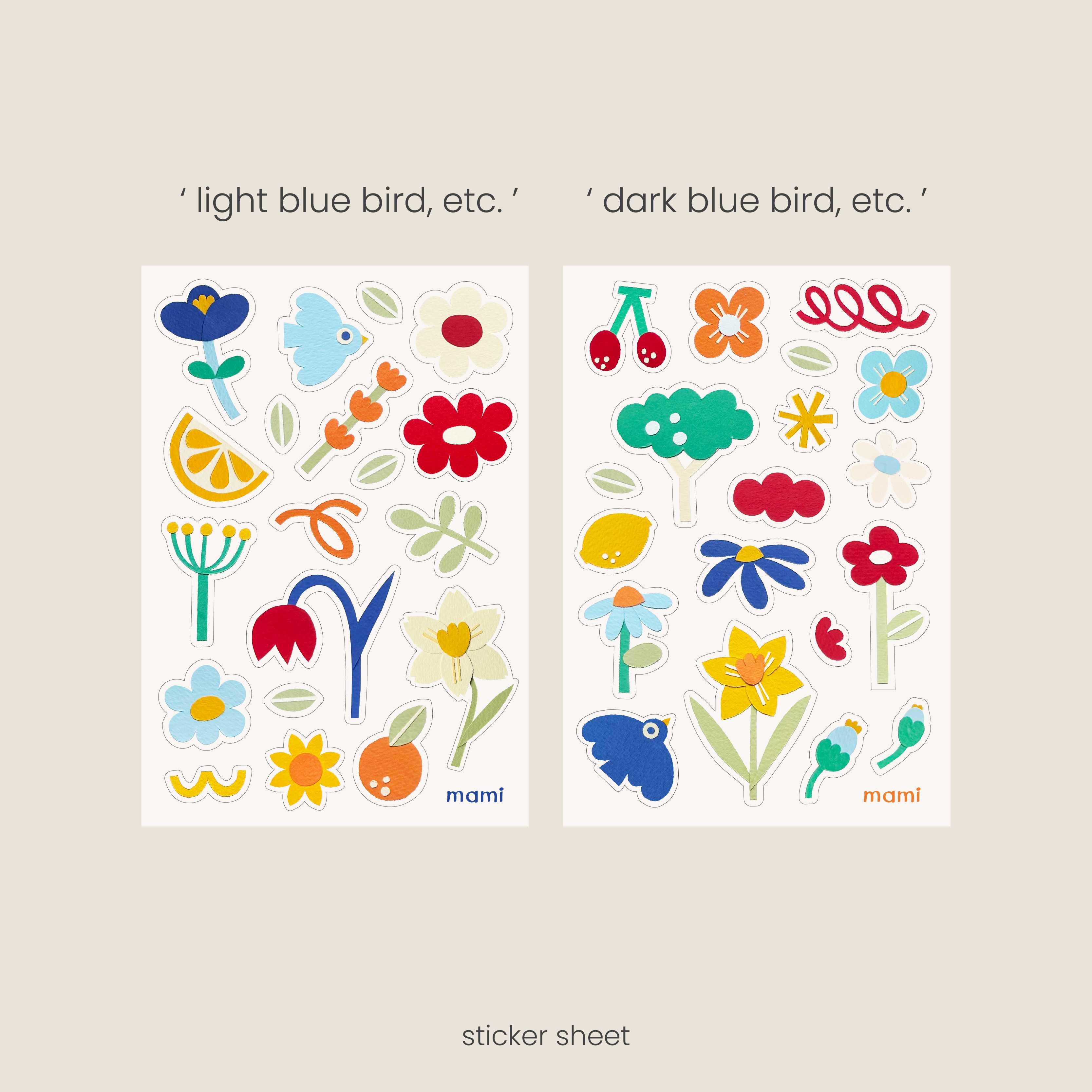 sticker sheet - light & dark blue bird, etc.